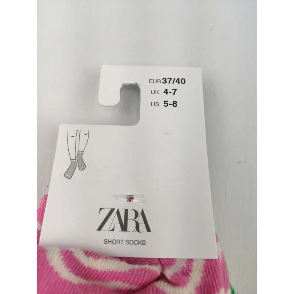 Zara 3 Pack Pink Green Yellow Ankle Socks 5-8 Shoe Size